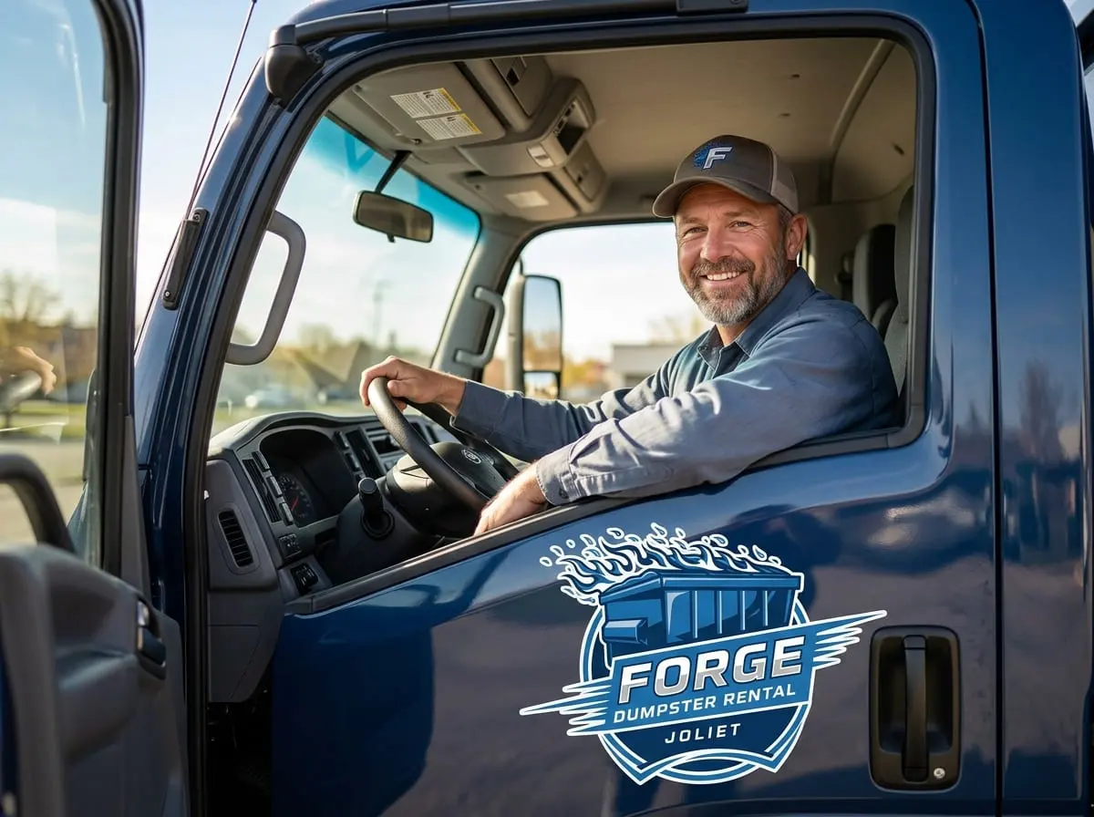 Roll-off dumpster delivered in Homer Glen, IL by Forge Dumpster Rental Roll-off dumpster delivered in Homer Glen, IL by Forge Dumpster Rental